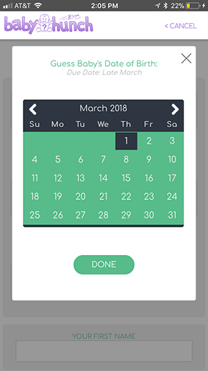Snippet of the Datepicker screen